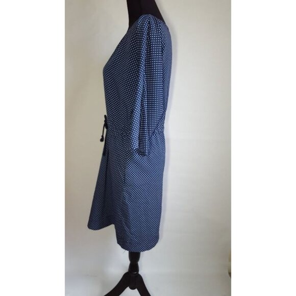 Zara Basic Women's Dress Medium Blue Polka Dot Drawstring Waist Pockets - Picture 8 of 10
